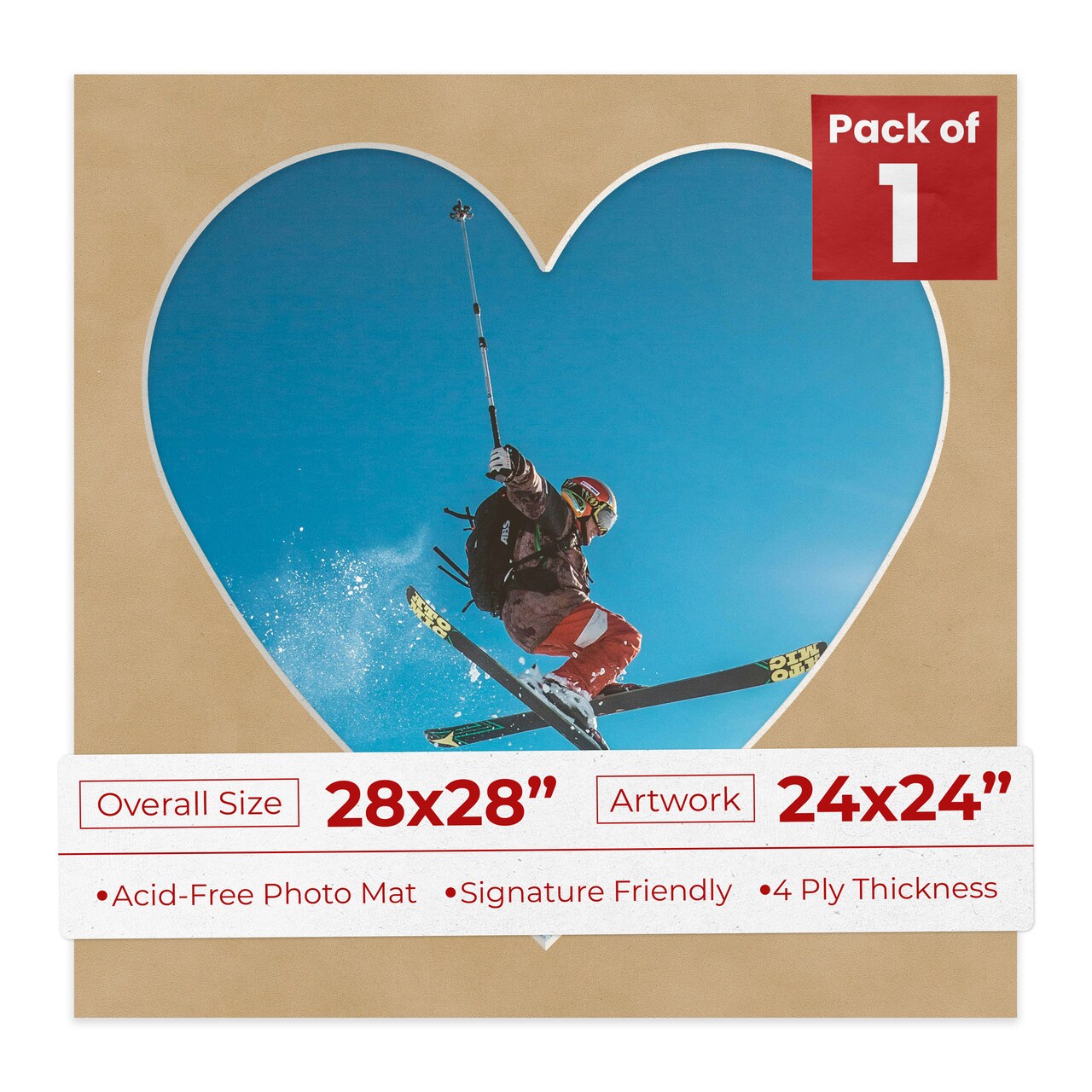 Beige Suede Mat Board for 28x28 Frames - Heart Opening for 24x24 Photos